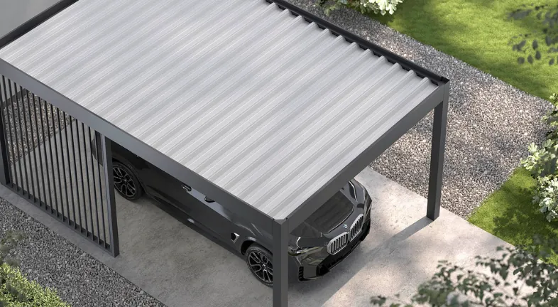 Carport Deponti Pinela widziany z góry, z dachem z blachy trapezowej